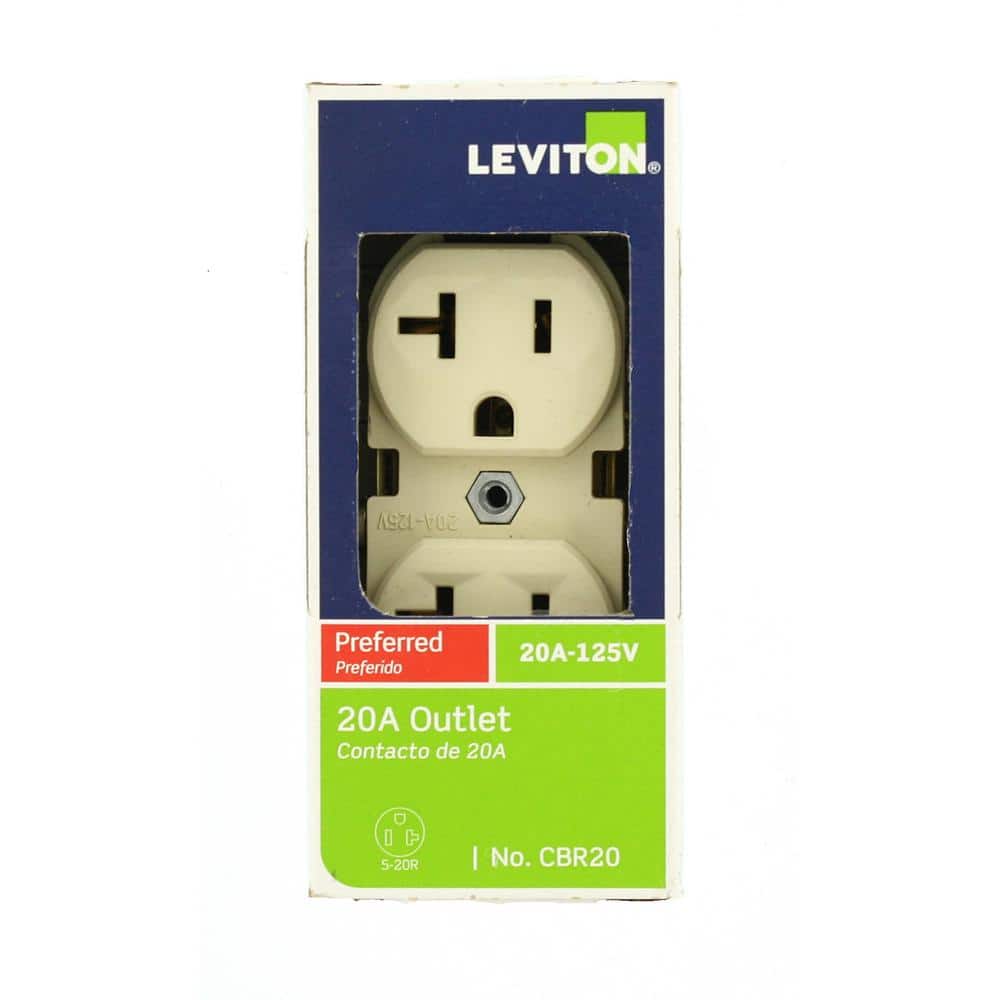 Leviton 20 Amp Commercial Grade Duplex Outlet, Ivory (125V, NEMA 5-20R)