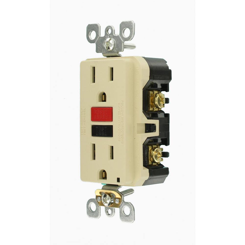 Leviton 15 Amp Self-Test SmartlockPro Slim Duplex GFCI Outlet, Ivory (3-Pack)