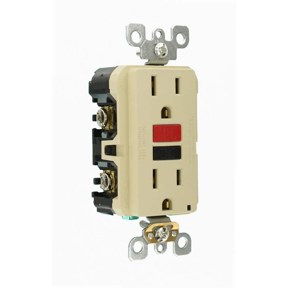 Leviton 15 Amp Self-Test SmartlockPro Slim Duplex GFCI Outlet, Ivory (3-Pack)