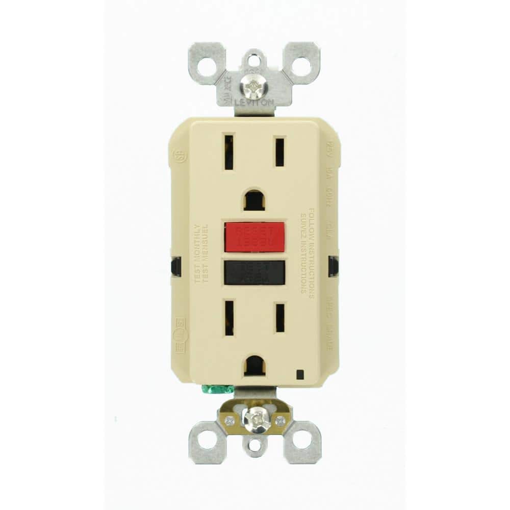 Leviton 15 Amp Self-Test SmartlockPro Slim Duplex GFCI Outlet, Ivory