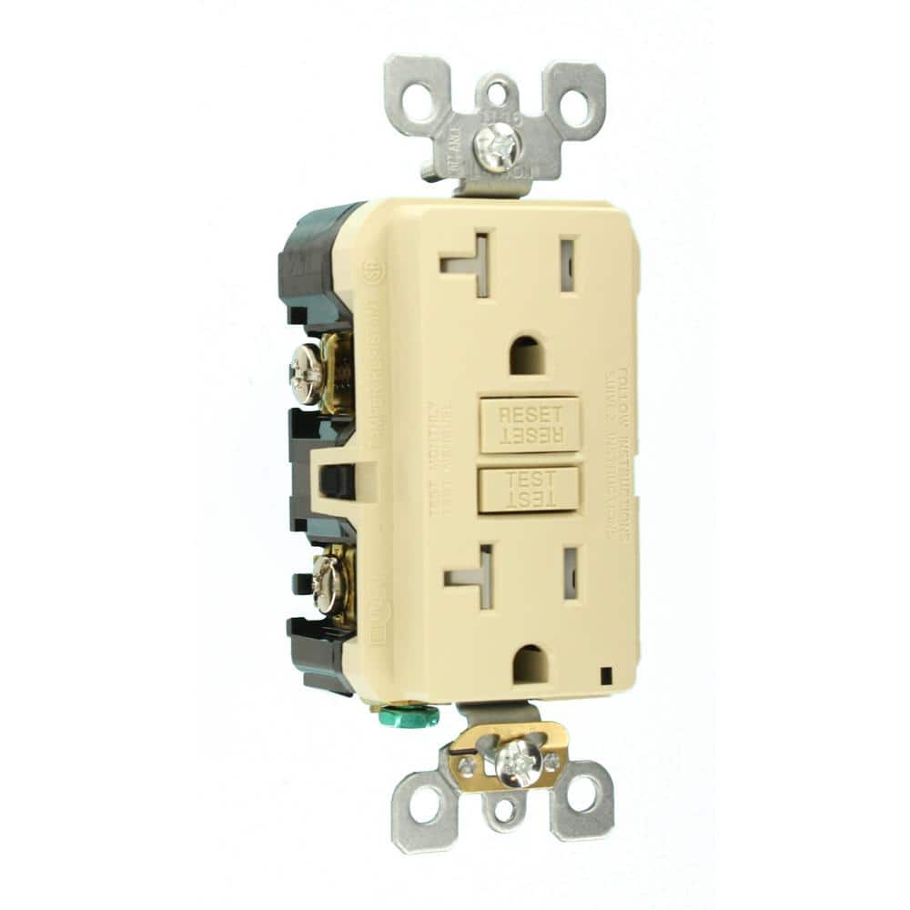 Leviton 20 Amp 125-Volt Duplex SmarTest Self-Test SmartlockPro Tamper-Resistant GFCI Outlet, Ivory (GFTR2-KI / R91-GFTR2-0KI)