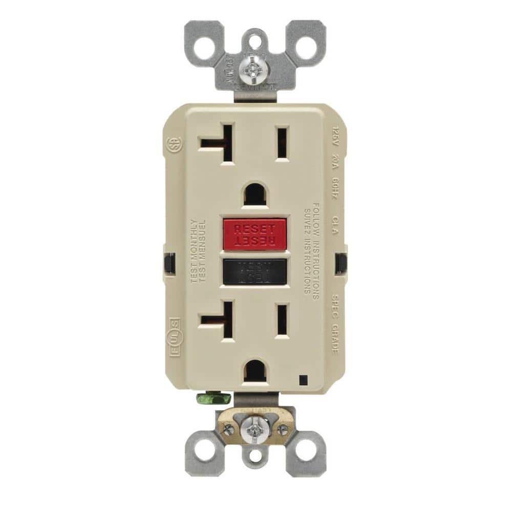Leviton 20 Amp Self-Test SmartlockPro Slim Duplex GFCI Outlet, Ivory