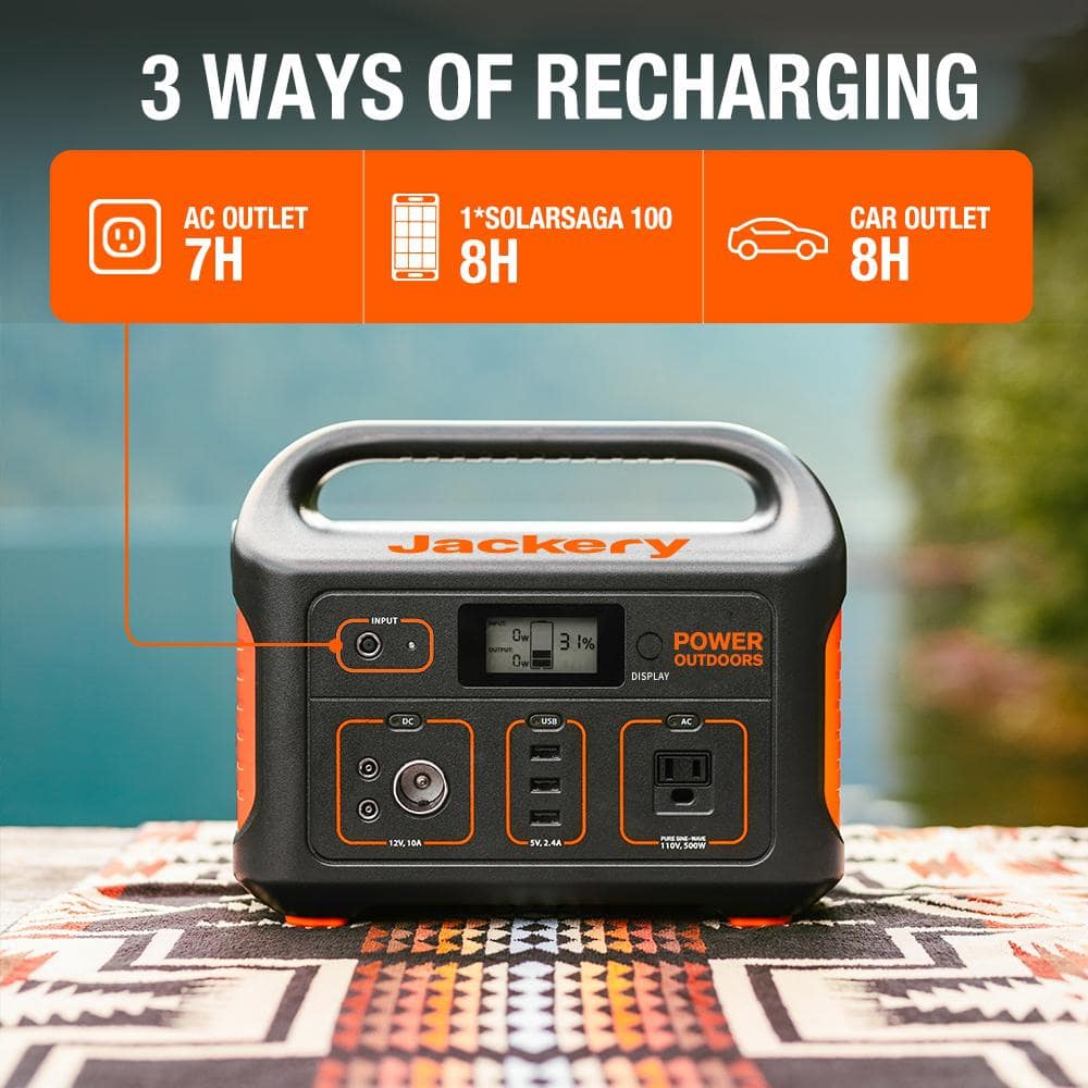 Jackery 500-Watt Continuous/100-Watt Peak Output Power Station Explorer 550 Push Button Start Battery Generator for Outdoors