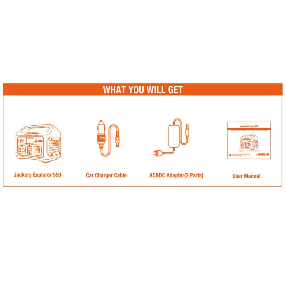 Jackery 500-Watt Continuous/100-Watt Peak Output Power Station Explorer 550 Push Button Start Battery Generator for Outdoors