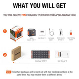 Jackery 1800-Watt Continuous/3600W Peak Solar Generator SG1500 with 2 Solar Panels 100W Push Button Start for Outdoors