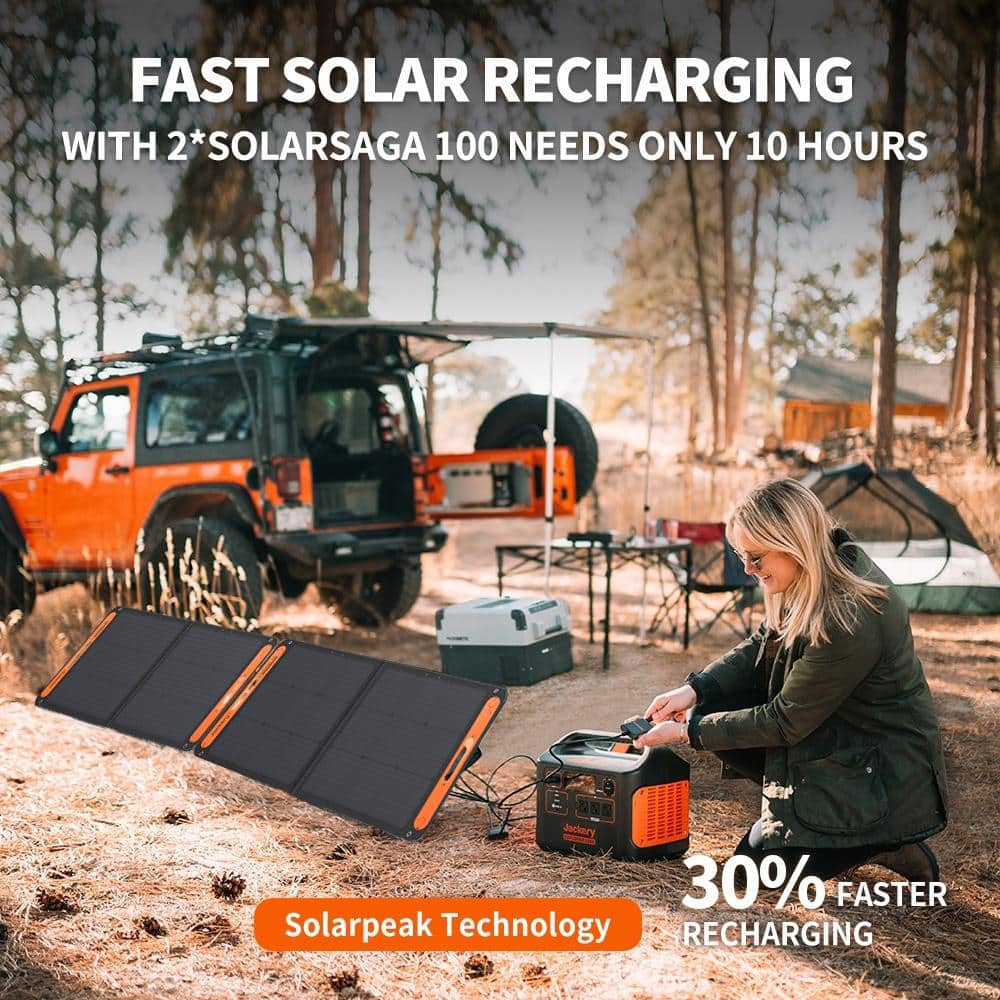 Jackery 1800-Watt Continuous/3600W Peak Solar Generator SG1500 with 2 Solar Panels 100W Push Button Start for Outdoors