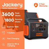Jackery 1800-Watt Continuous/3600W Peak Solar Generator SG1500 with 2 Solar Panels 100W Push Button Start for Outdoors
