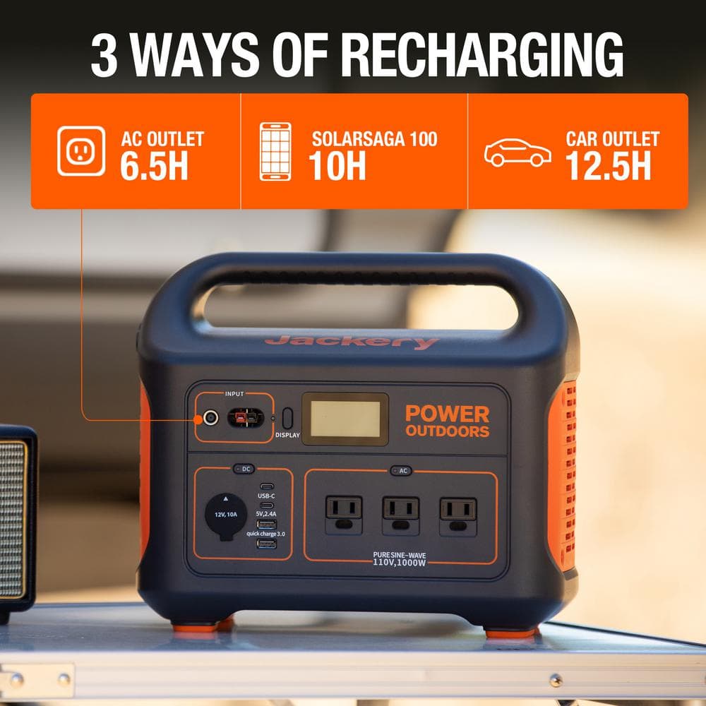Jackery 1000-Watt Continuous Output, Solar Generator 880 Push Button Start Battery Generator with SolarSaga 100W Solar Panel