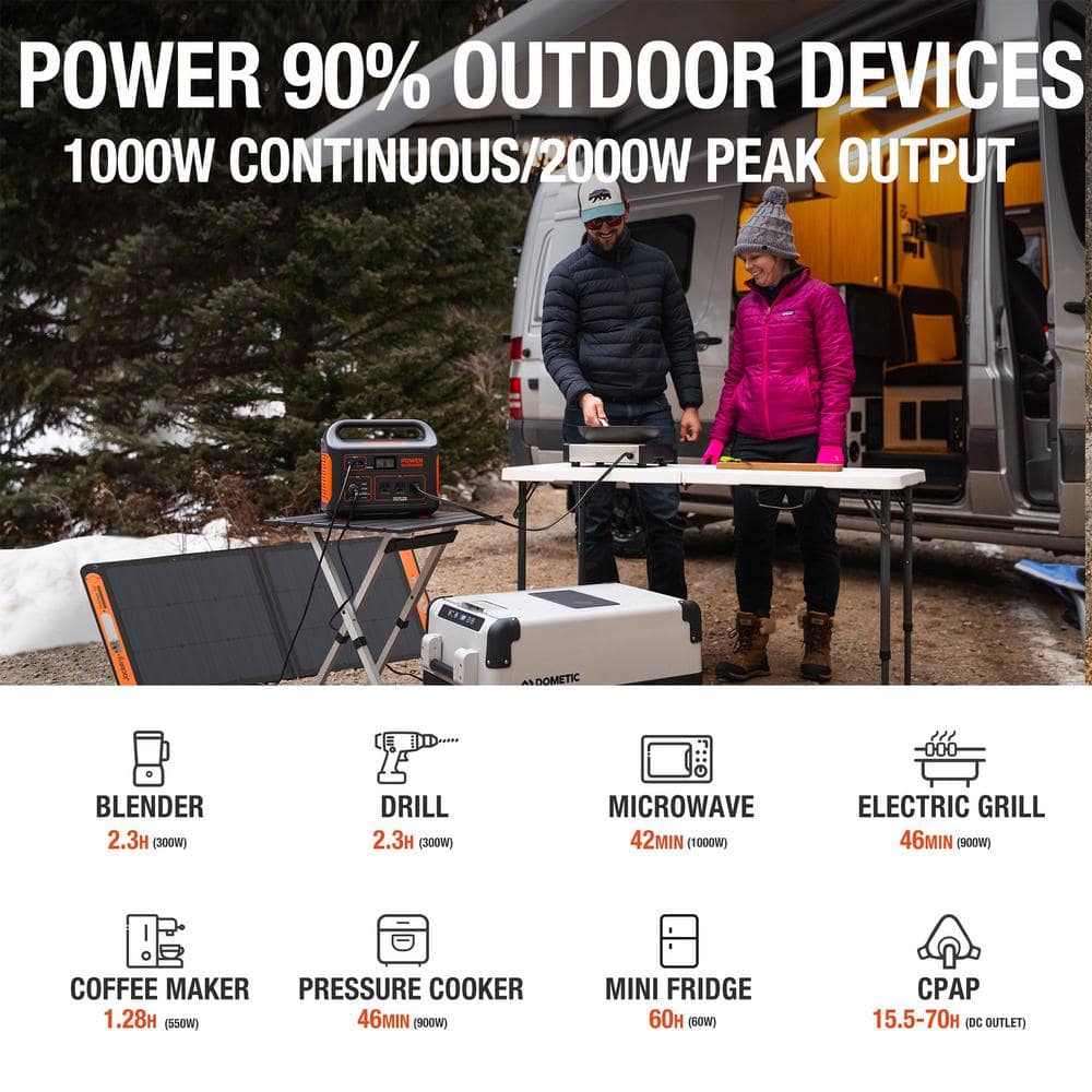 Jackery 1000-Watt Continuous Output, Solar Generator 880 Push Button Start Battery Generator with SolarSaga 100W Solar Panel