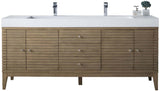 James Martin Vanities Linear 72" Double Basin Wood Vanity Set with USB/Electrical Outlet and Glossy White Solid Surface Top – Whitewashed Walnut