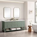 James Martin Vanities Breckenridge 72" Free Standing Double Basin Poplar Wood Vanity Set – Light Natural Oak with White Zeus Quartz Top & Rectangular Sinks