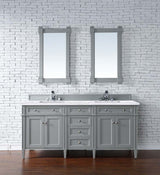 James Martin Vanities Brittany 72" Double Basin Poplar Wood Vanity Set with 3 cm Arctic Fall Solid Surface Top, Rectangular Undermount Sinks – Smokey Celadon