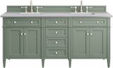 James Martin Vanities Brittany 72" Double Basin Poplar Wood Vanity Set with 3 cm Arctic Fall Solid Surface Top, Rectangular Undermount Sinks – Smokey Celadon