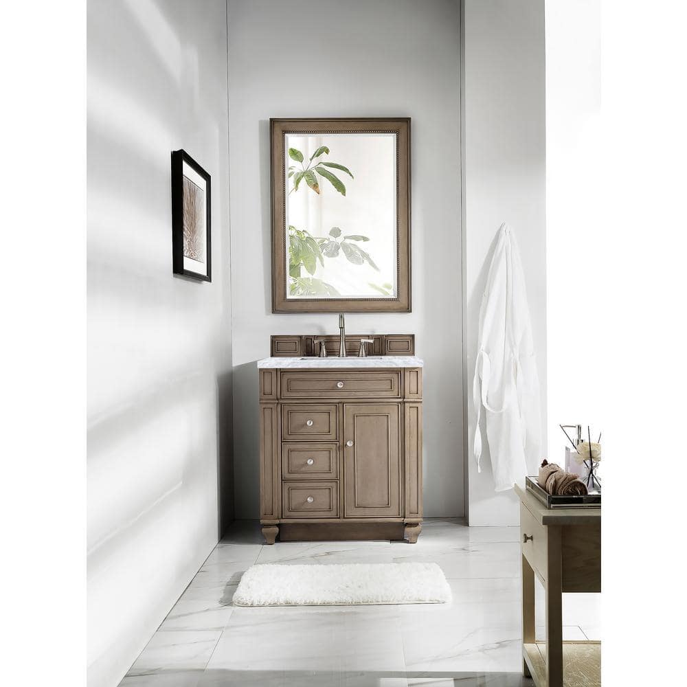 James Martin Vanities Bristol 30" Single Vanity in Whitewashed Walnut with Carrara Marble Top