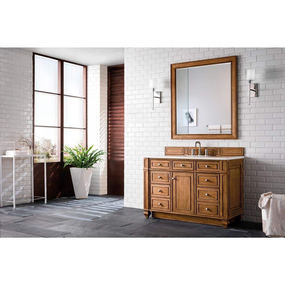 James Martin Vanities Bristol 48" Saddle Brown Bathroom Vanity with White Zeus Quartz Top