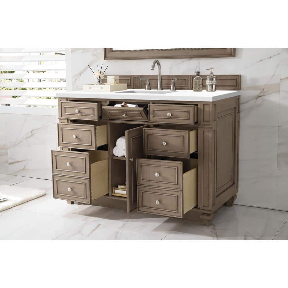 James Martin Vanities Bristol 48-inch Bathroom Vanity in Whitewashed Walnut with Quartz Top