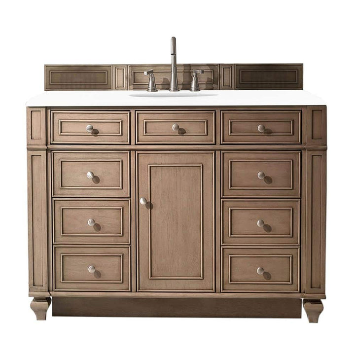 James Martin Vanities Bristol 48-inch Bathroom Vanity in Whitewashed Walnut with Quartz Top