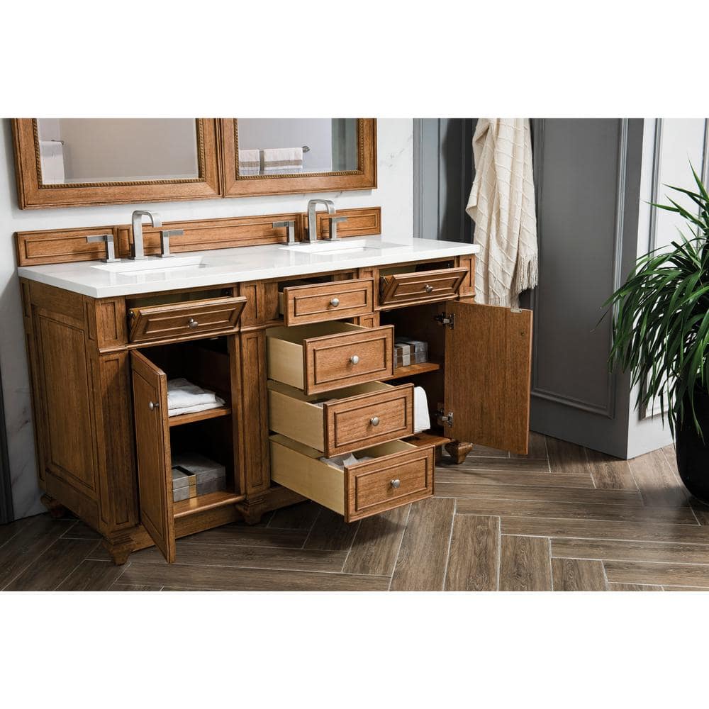 James Martin Vanities Bristol 60" Saddle Brown Bathroom Vanity with White Zeus Quartz Top