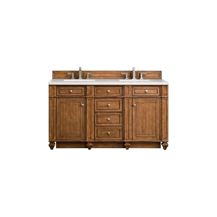 James Martin Vanities Bristol 60" Saddle Brown Bathroom Vanity with White Zeus Quartz Top