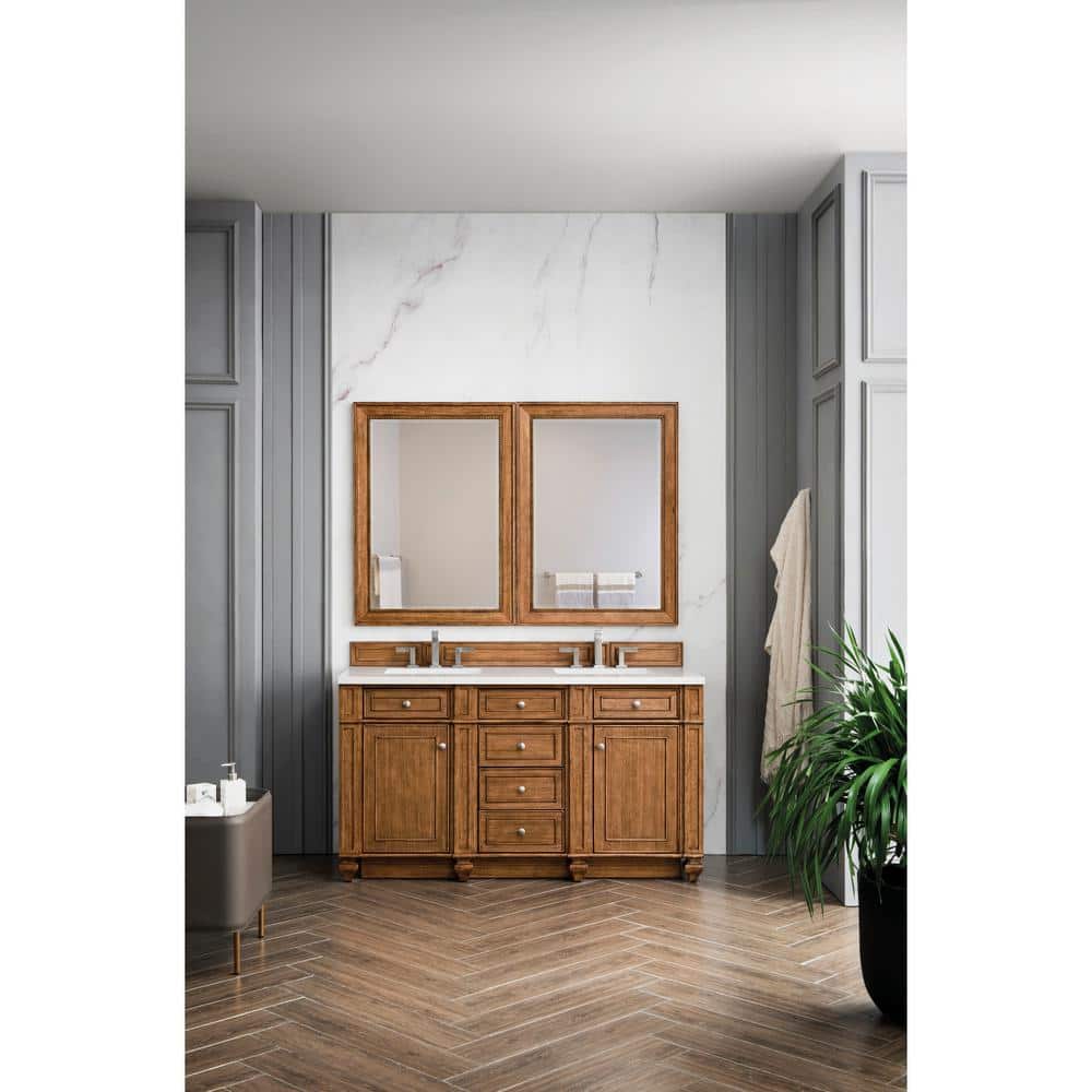 James Martin Vanities Bristol 60" Saddle Brown Bathroom Vanity with White Zeus Quartz Top