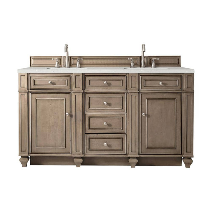 James Martin Vanities Bristol 60" Double Bath Vanity in Whitewashed Walnut with Lime Delight Quartz Top