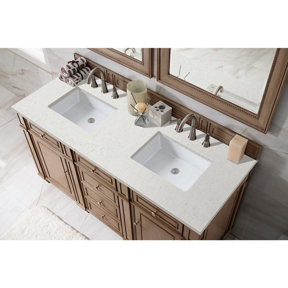James Martin Vanities Bristol 60" Double Bath Vanity in Whitewashed Walnut with Lime Delight Quartz Top