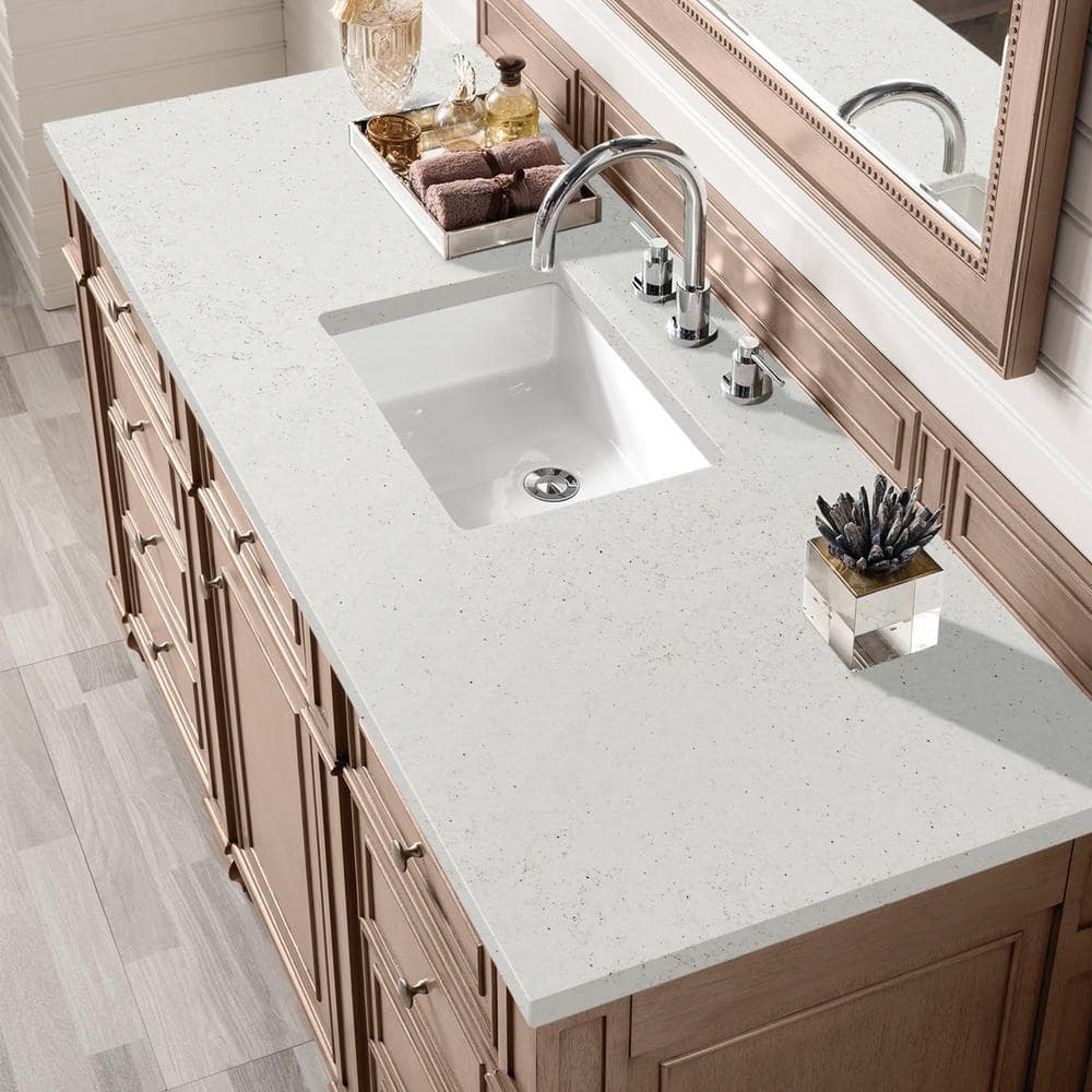 James Martin Vanities Bristol 60" Bathroom Vanity in Whitewashed Walnut with Lime Delight Quartz Top