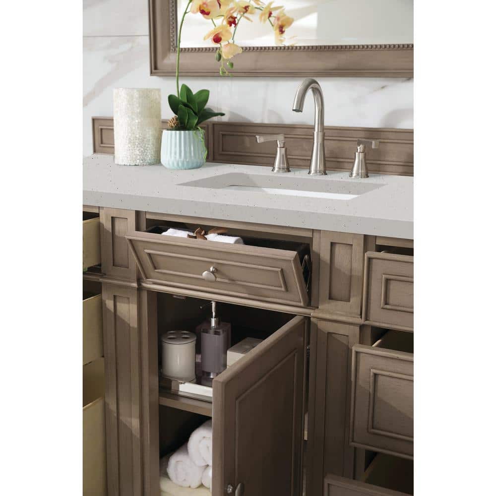 James Martin Vanities Bristol 60" Bathroom Vanity in Whitewashed Walnut with Lime Delight Quartz Top