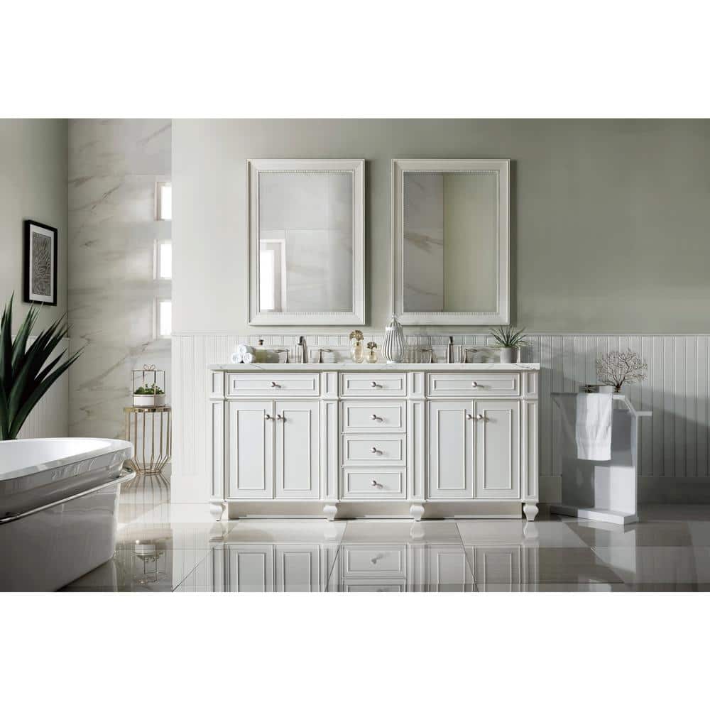 James Martin Vanities Bristol 72" Bright White Double Bathroom Vanity with Quartz Top