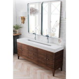 James Martin Vanities Linear Double Bath Vanity, 72.5 in., Walnut Finish, Glossy White Top
