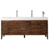 James Martin Vanities Linear Double Bath Vanity, 72.5 in., Walnut Finish, Glossy White Top