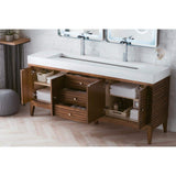 James Martin Vanities Linear Double Bath Vanity, 72.5 in., Walnut Finish, Glossy White Top