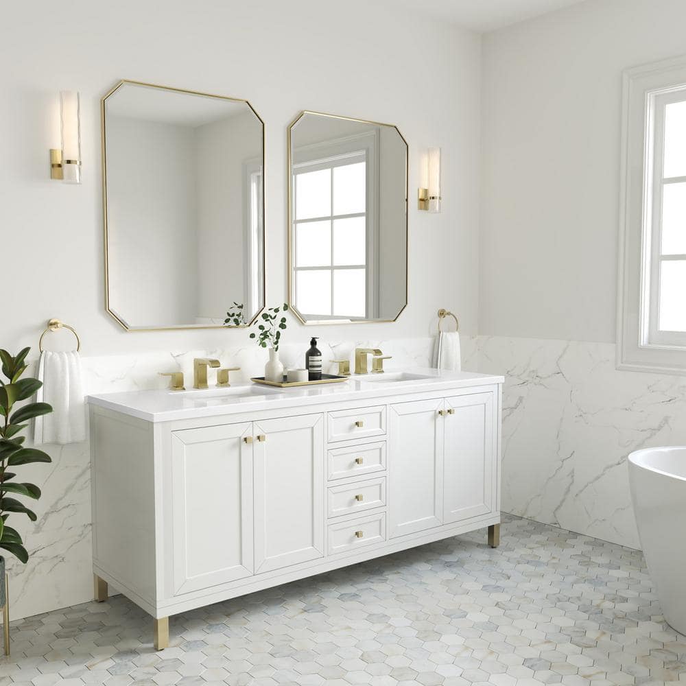 James Martin Vanities Chicago 72" Bathroom Vanity in Glossy White with Quartz Top