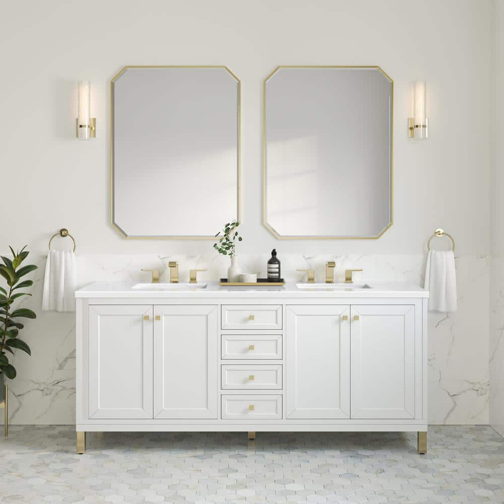 James Martin Vanities Chicago 72" Bathroom Vanity in Glossy White with Quartz Top