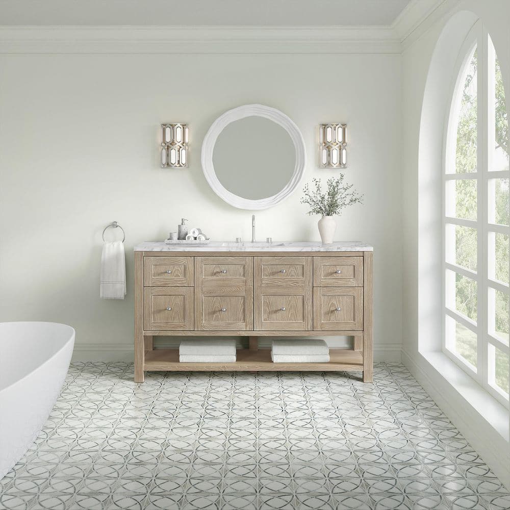 James Martin Vanities Breckenridge 60" Single Bath Vanity in Whitewashed Oak with Carrara Marble Top