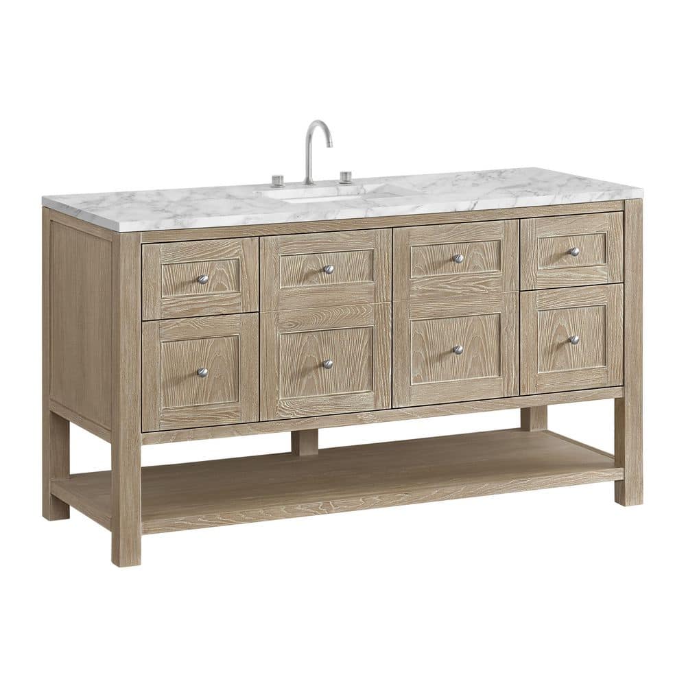 James Martin Vanities Breckenridge 60" Single Bath Vanity in Whitewashed Oak with Carrara Marble Top