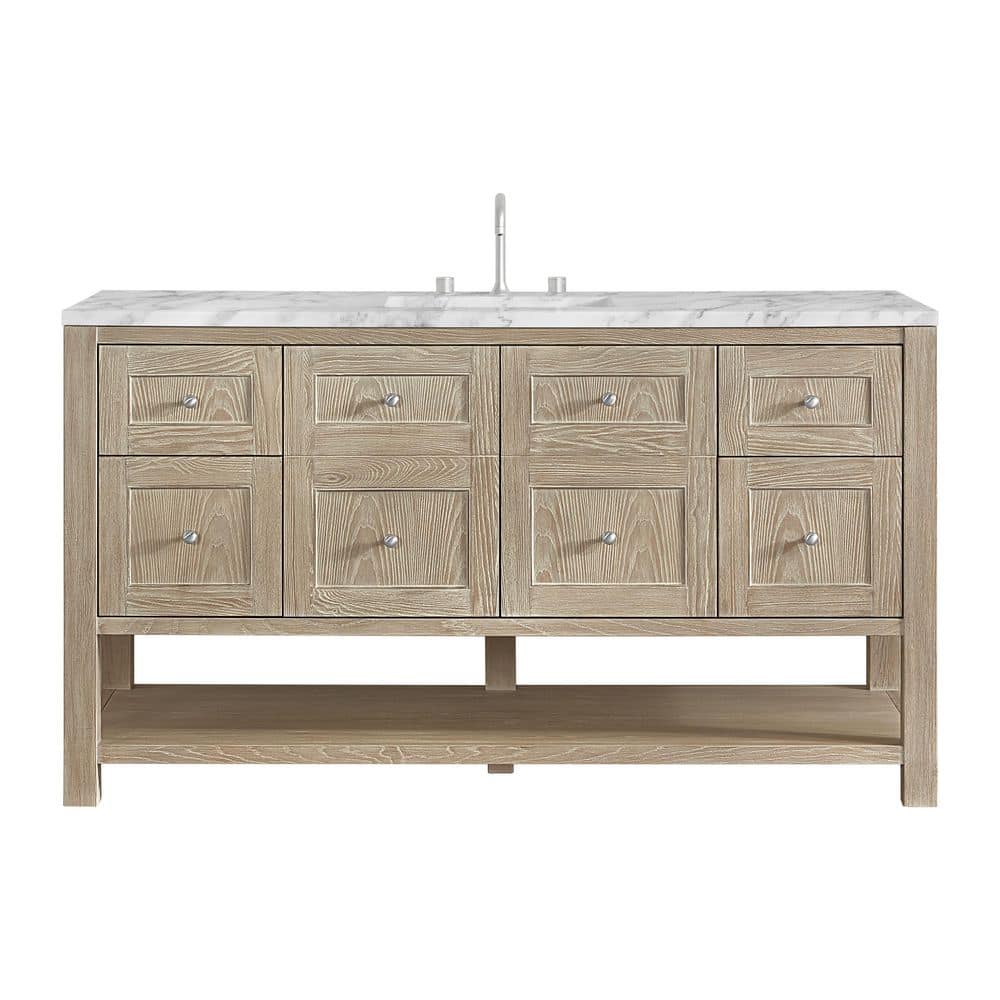 James Martin Vanities Breckenridge 60" Single Bath Vanity in Whitewashed Oak with Carrara Marble Top