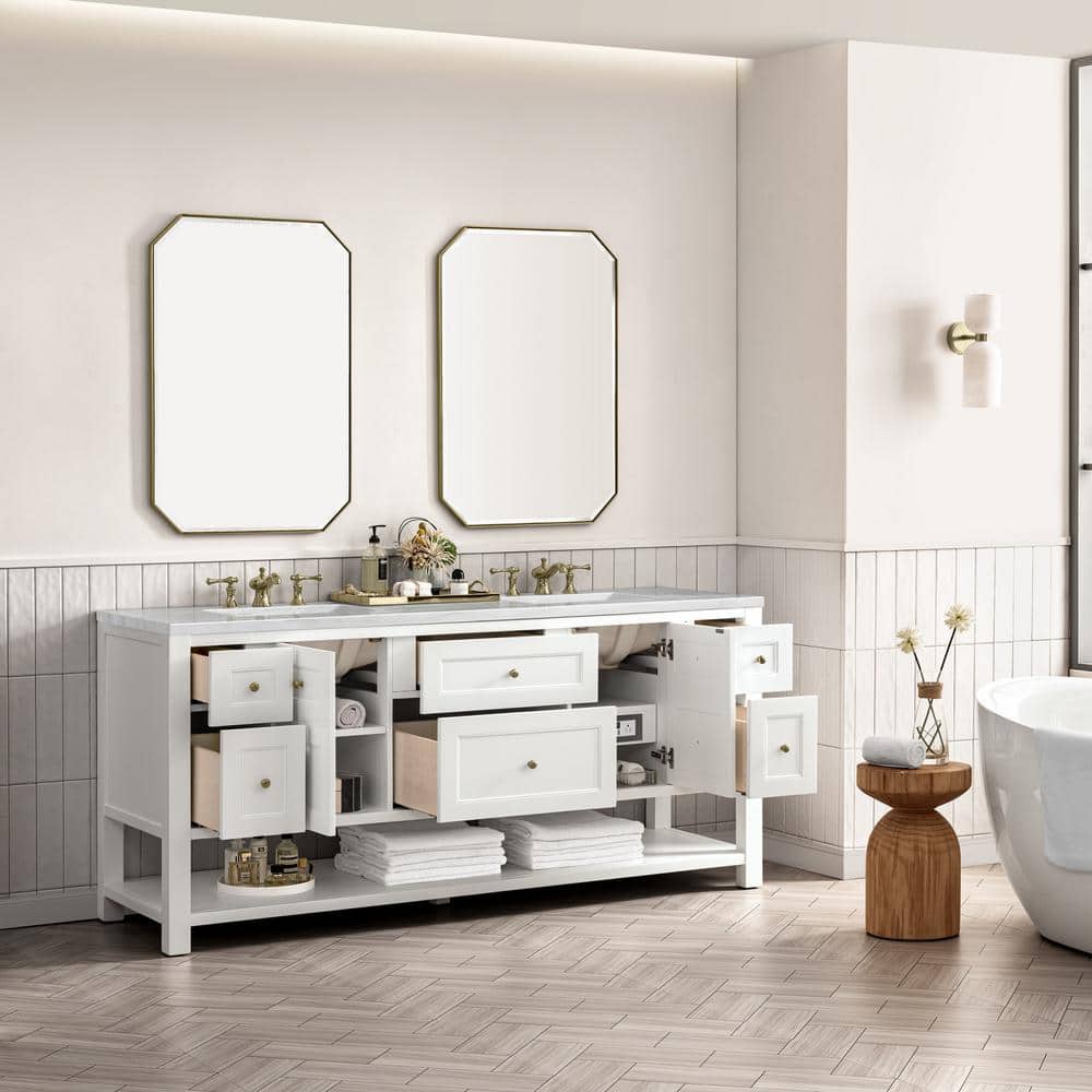 James Martin Vanities Breckenridge 72 in. Bright White Bathroom Vanity with Arctic Fall Top