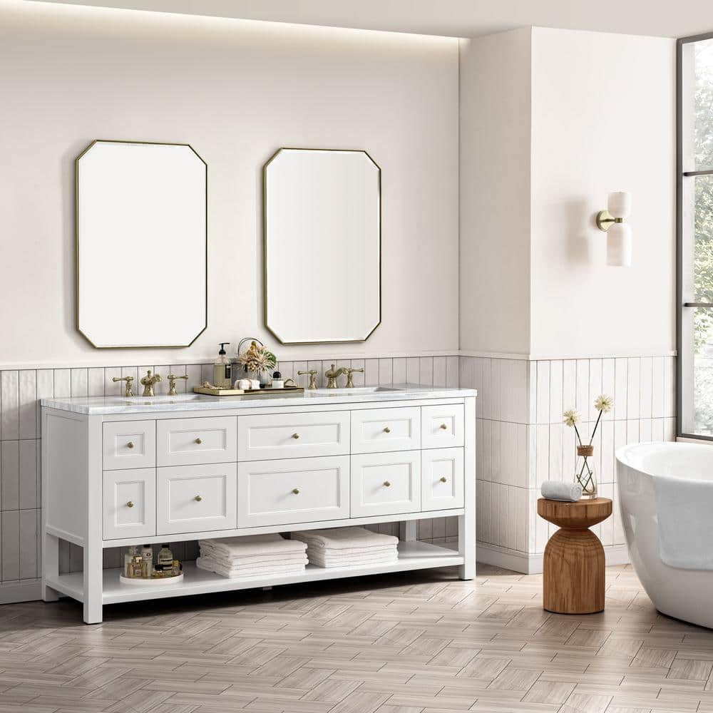 James Martin Vanities Breckenridge 72 in. Bright White Bathroom Vanity with Arctic Fall Top
