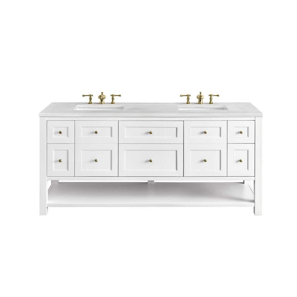 James Martin Vanities Breckenridge 72 in. Bright White Bathroom Vanity with Arctic Fall Top