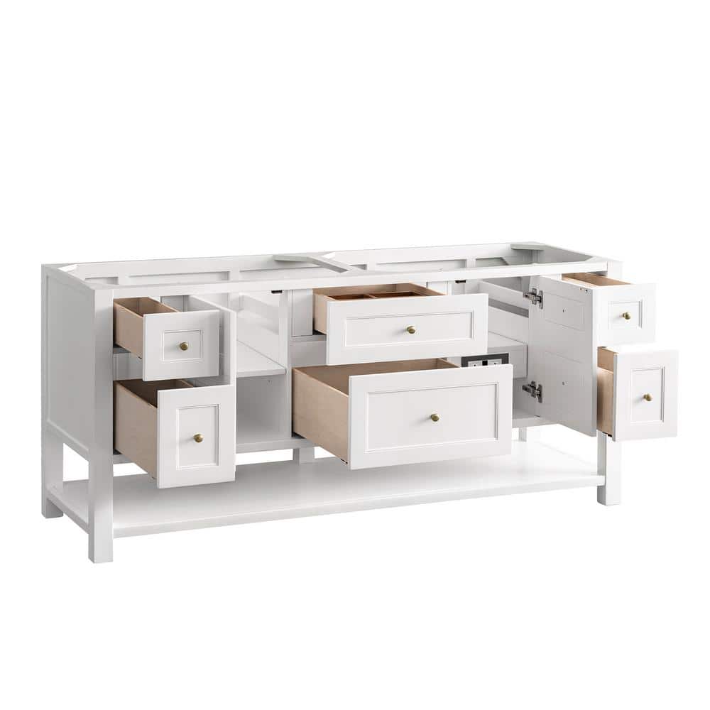 James Martin Vanities Breckenridge 72 in. Bright White Bathroom Vanity with Arctic Fall Top