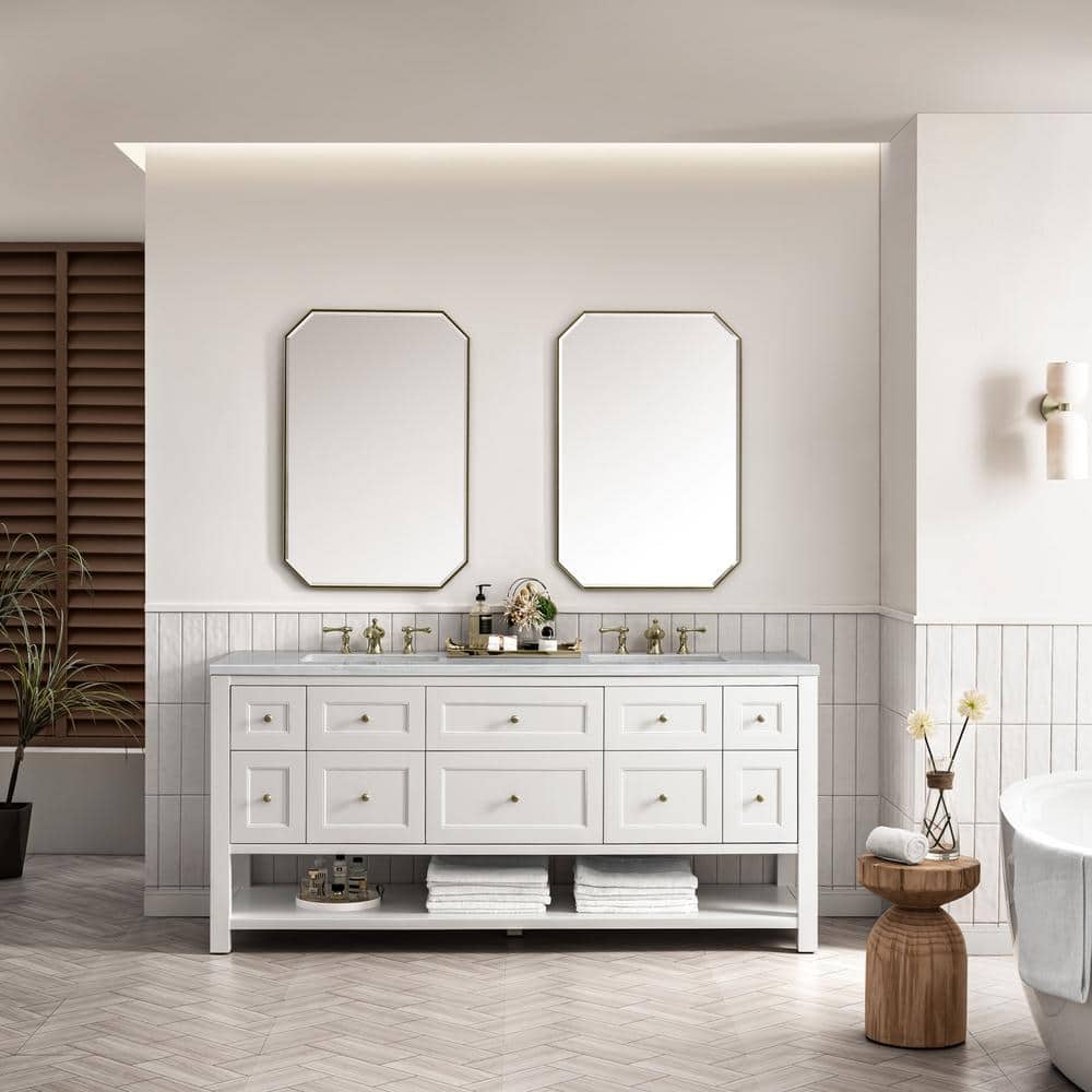James Martin Vanities Breckenridge 72 in. Bright White Bathroom Vanity with Arctic Fall Top
