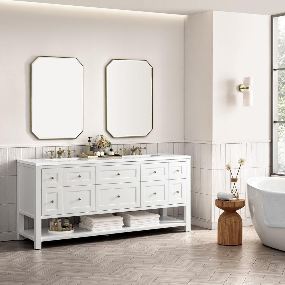 James Martin Vanities Breckenridge 72" Double Bathroom Vanity with White Zeus Quartz Top