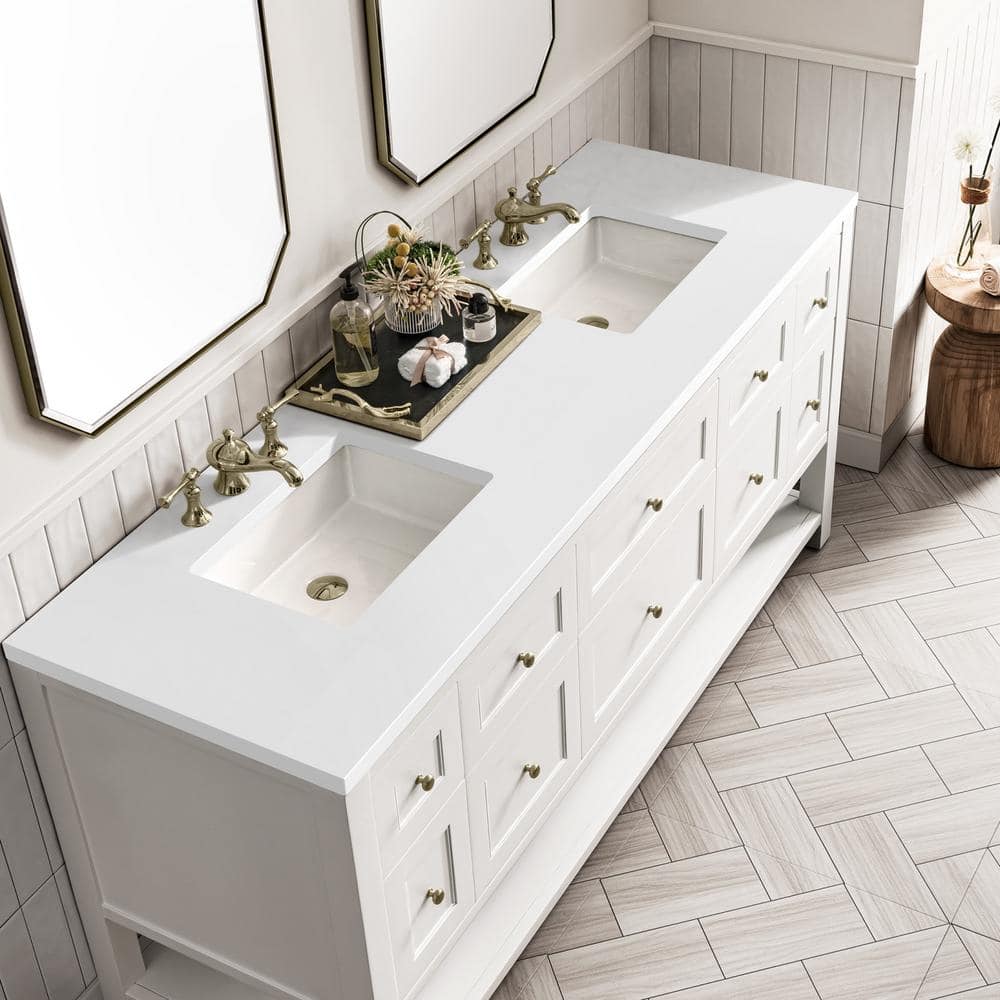 James Martin Vanities Breckenridge 72" Double Bathroom Vanity with White Zeus Quartz Top