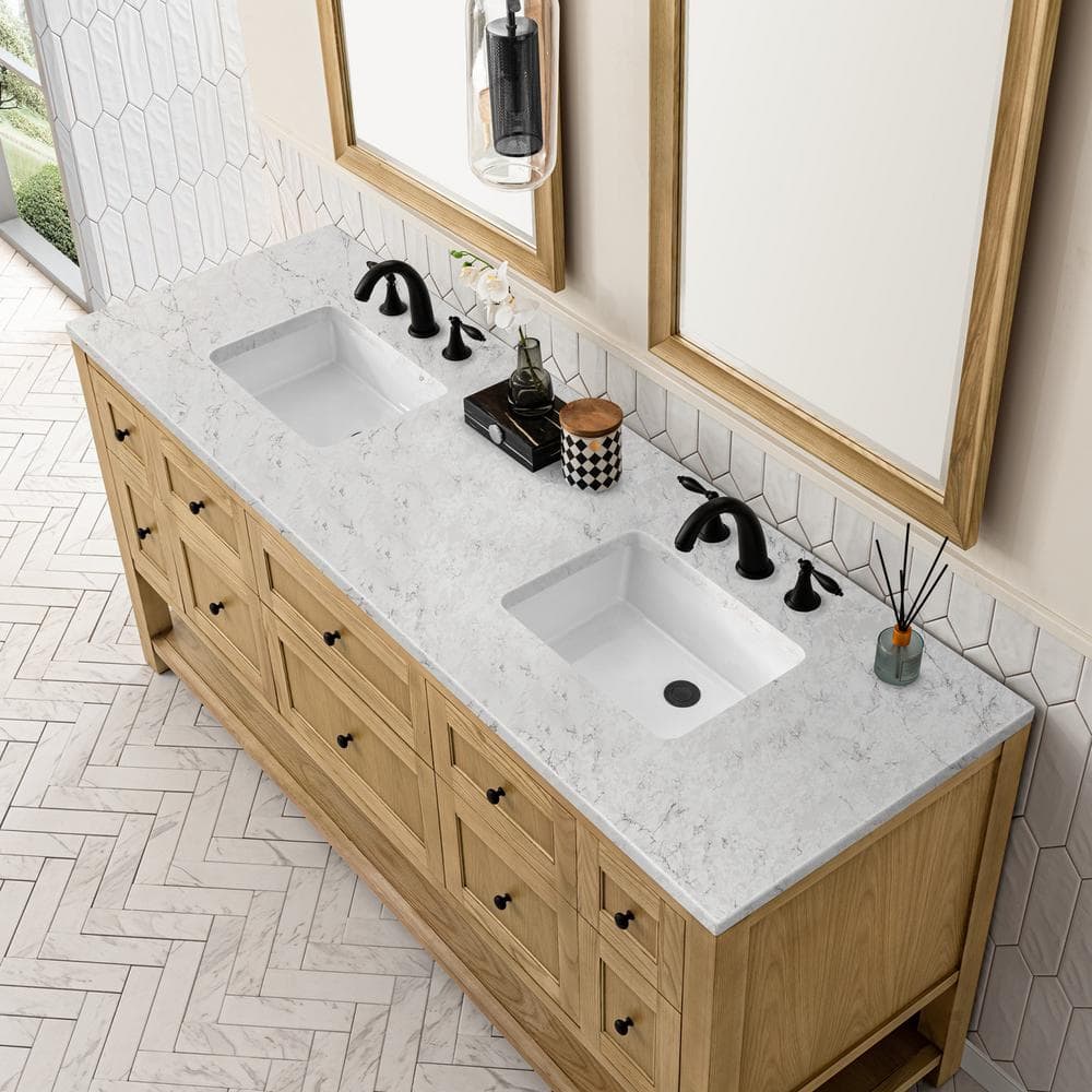 James Martin Vanities Breckenridge 72" Bathroom Vanity in Light Oak with Quartz Top
