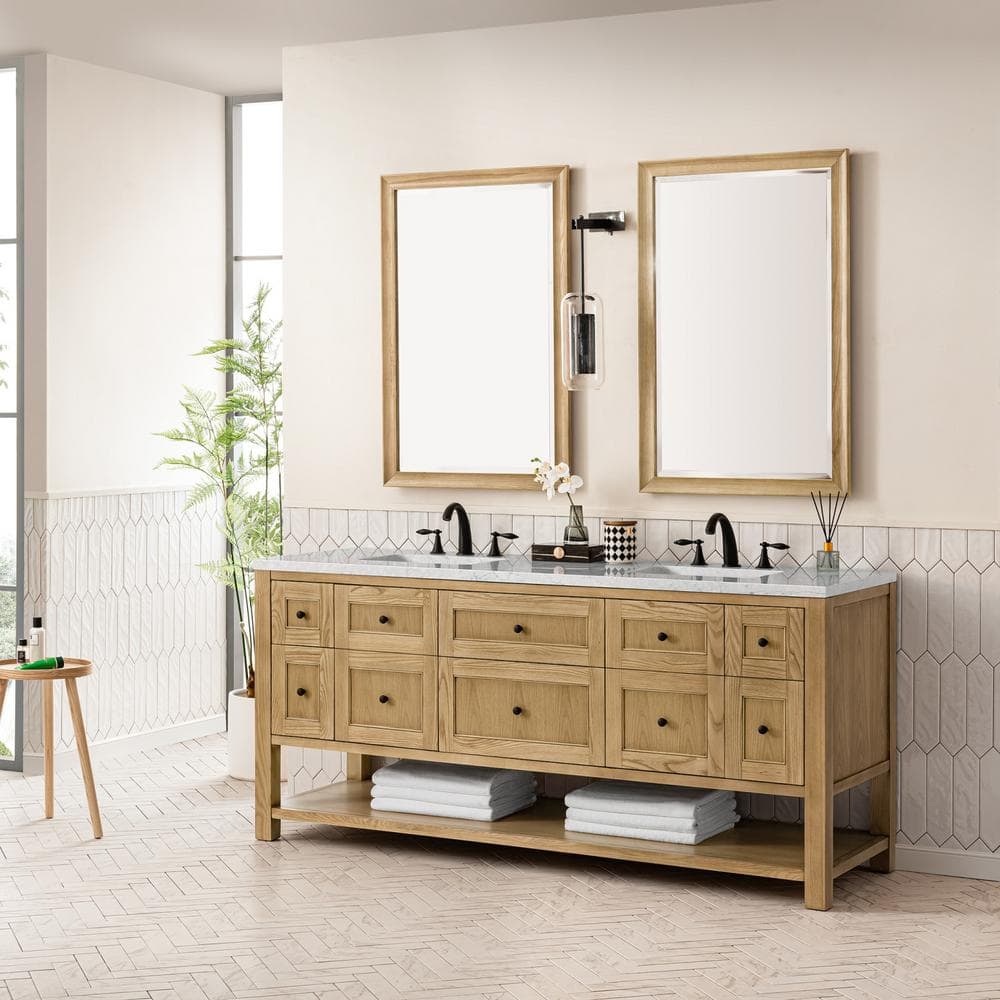 James Martin Vanities Breckenridge 72" Bathroom Vanity in Light Oak with Quartz Top