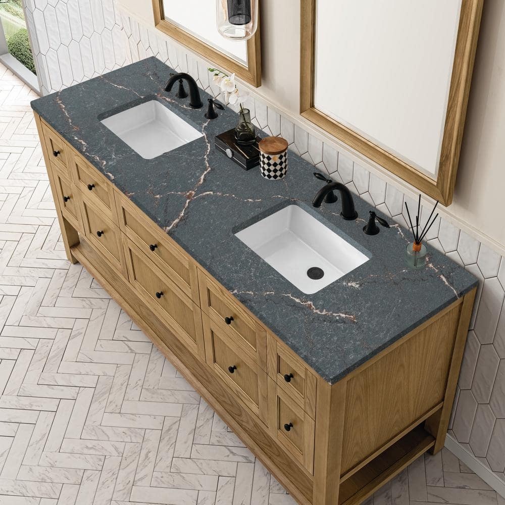 James Martin Vanities Breckenridge Double Bath Vanity, 72 in, Light Natural Oak with Quartz Top