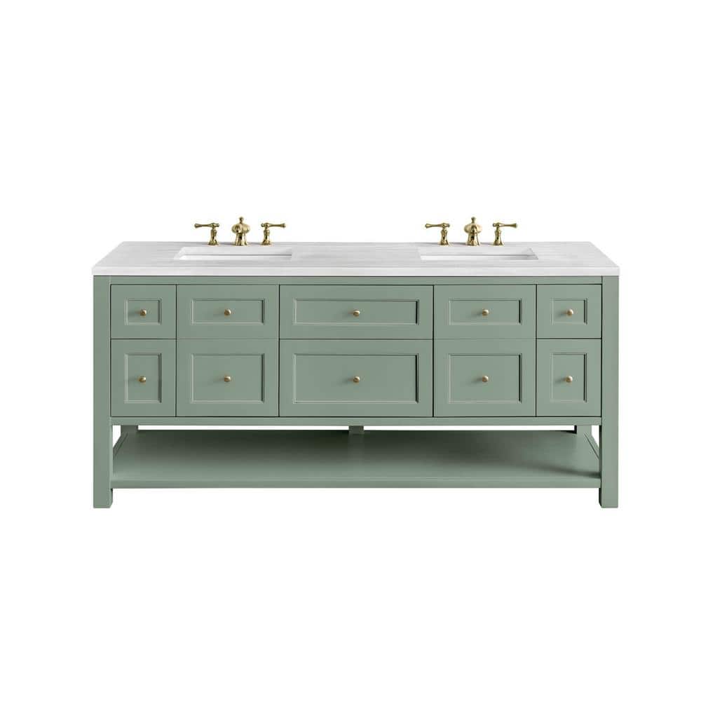 James Martin Vanities Breckenridge 72" Bathroom Vanity in Smokey Celadon with Arctic Fall Top
