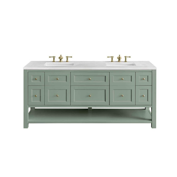James Martin Vanities Breckenridge 72" Bathroom Vanity in Smokey Celadon with Arctic Fall Top