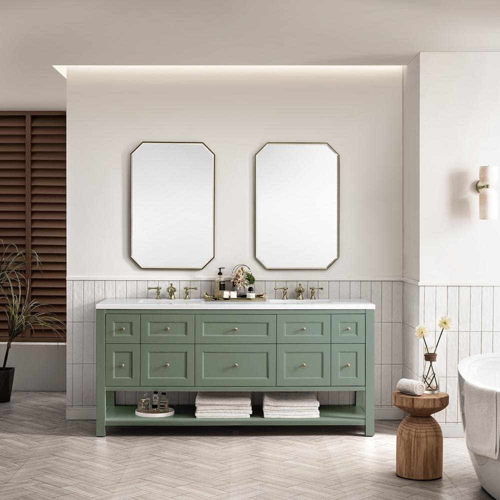 James Martin Vanities Breckenridge 72" Bathroom Vanity in Smokey Celadon with White Zeus Quartz Top
